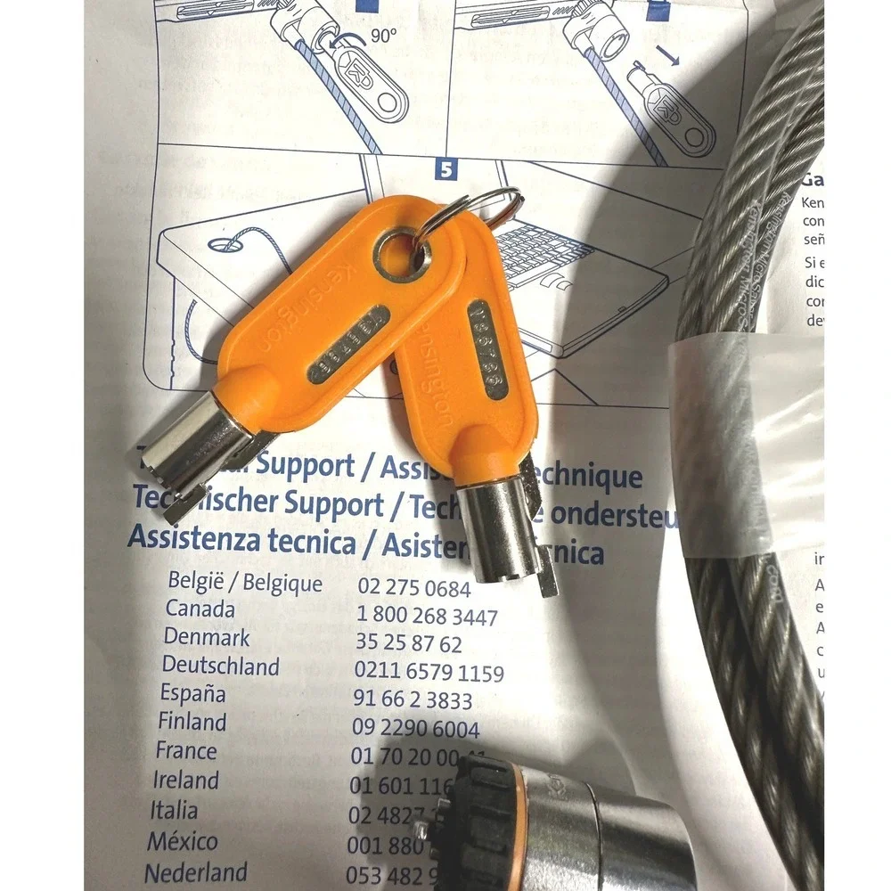 Kensington MicroSaver Security 1 Cable with 2‎ Lock  for Laptops and Electronic